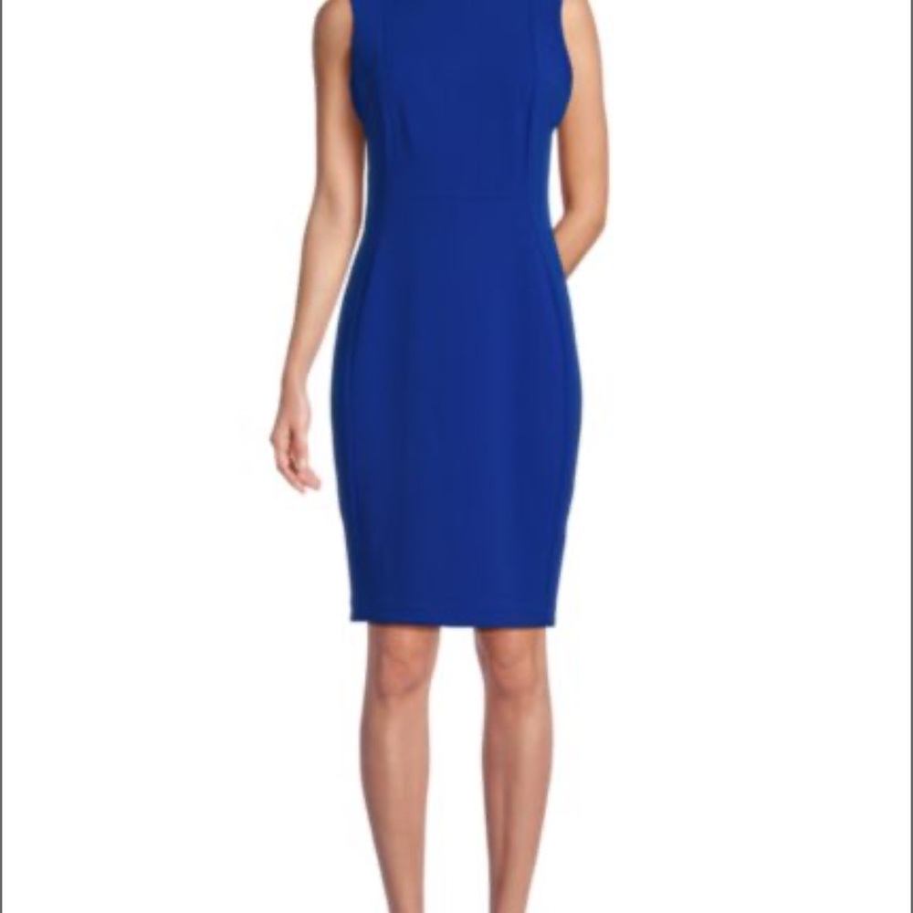 Calvin Klein Blue Mock Neck Sheath Dress